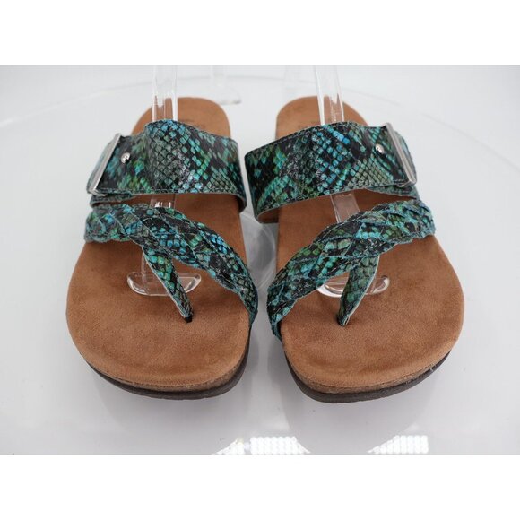 Earth Women's Onida Sandal Size 7 Blue Snake Vegan Braided Toe Post Slides - Picture 3 of 11